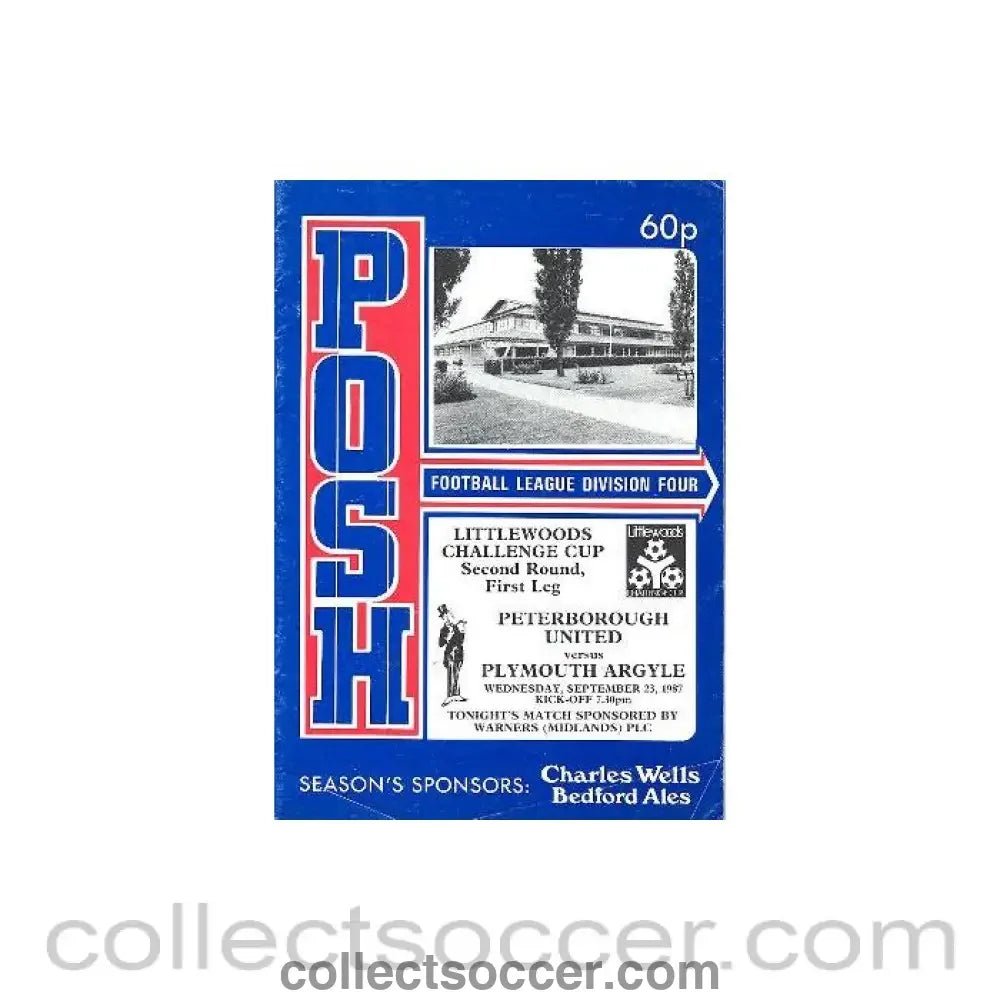 1987 - Peterborough United v Plymouth Argyle official programme 23/09/1987 Littlewoods Cup - Collect Soccer