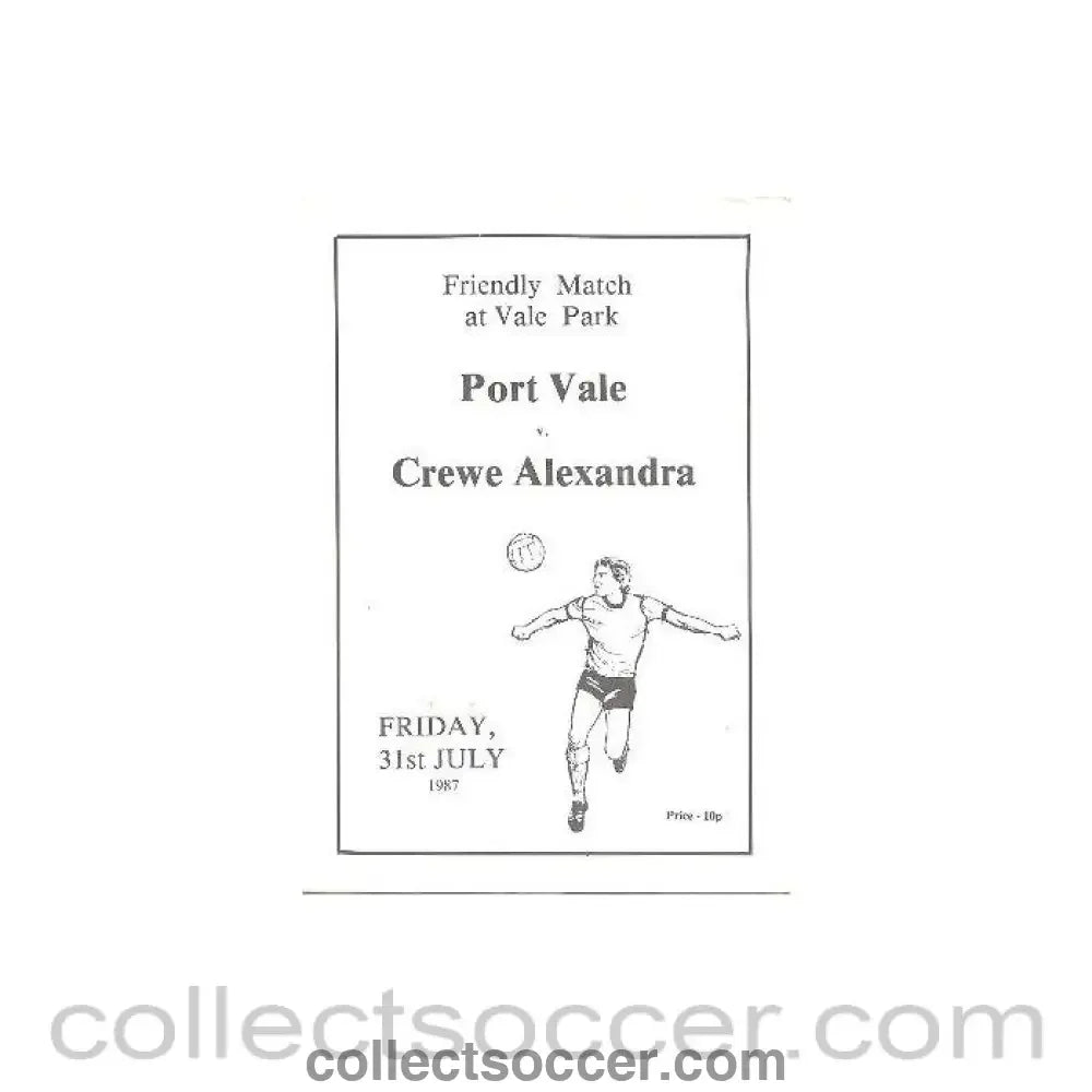 1987 - Port Vale v Crewe Alexandra official programme 31/07/1987 Friendly Match - Collect Soccer