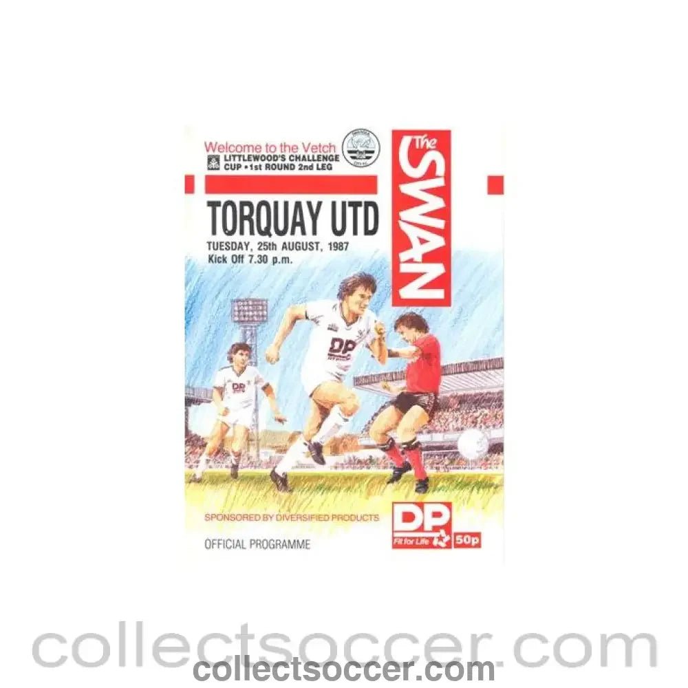 1987 - Swansea City v Torquay United official programme 25/08/1987 Littlewoods Cup - Collect Soccer