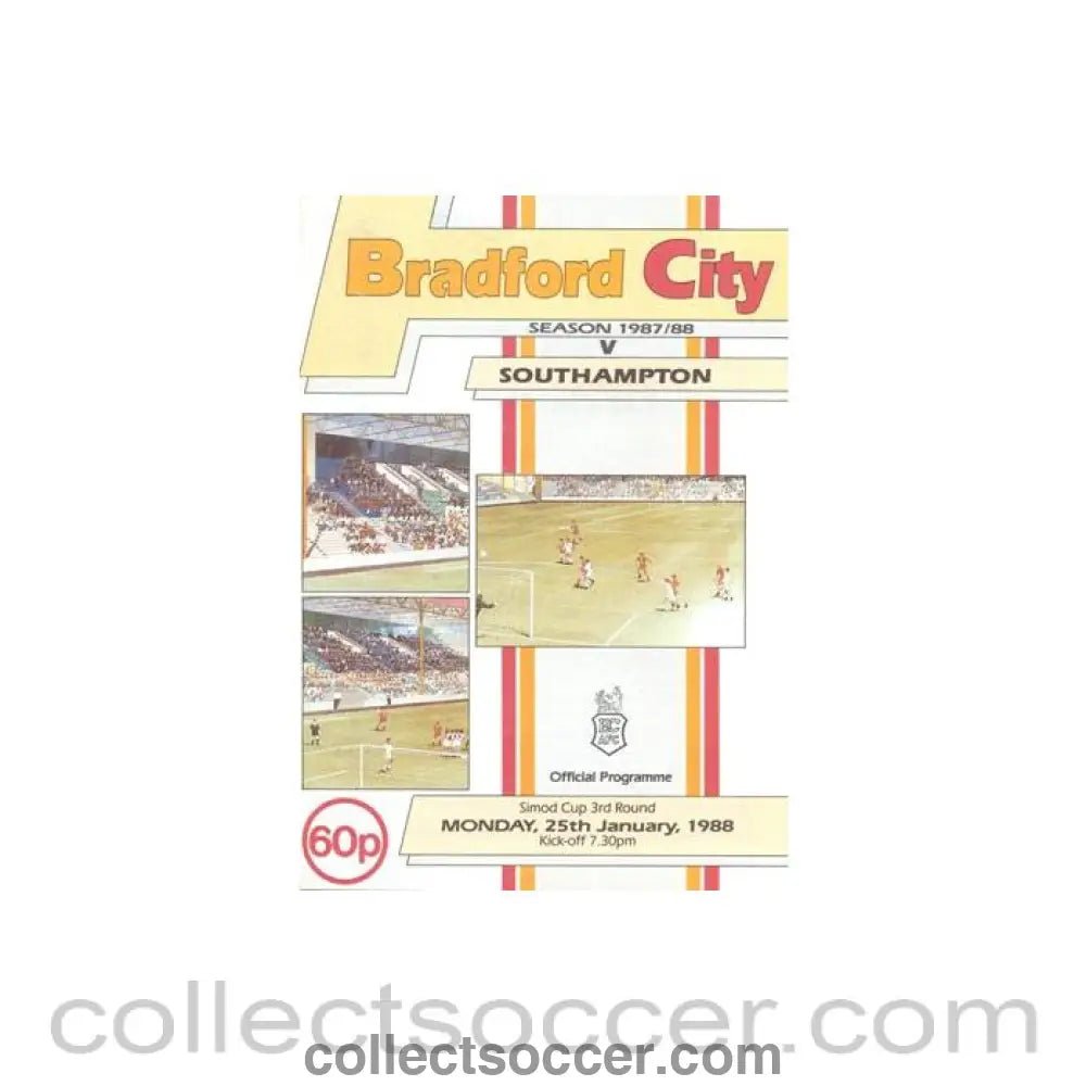 1988 - Bradford City v Southampton official programme 25/01/1988 Simod Cup - Collect Soccer
