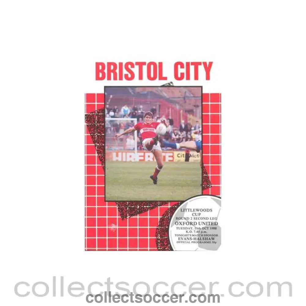 1988 - Bristol City v Oxford United official programme 11/10/1988 Littlewoods Cup