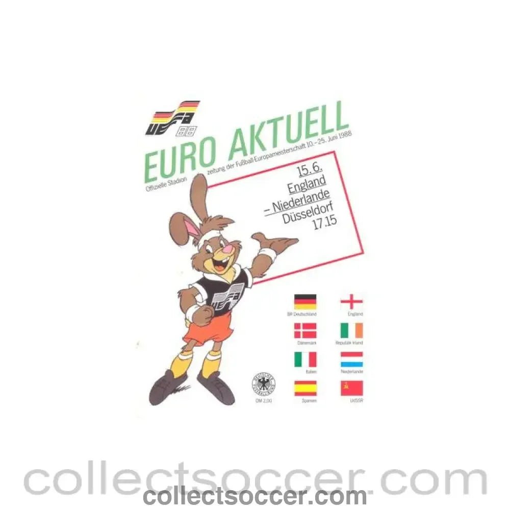 1988 - Euro 1988 official programme in German 10 - 25/06/1988, England v Netherlands on 15/06/1988 - Collect Soccer