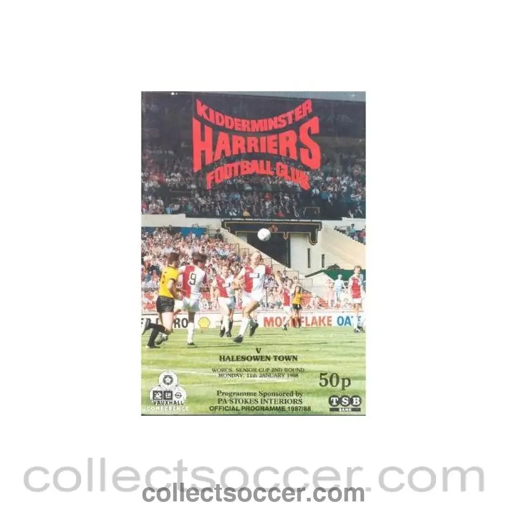 1988 - Kidderminster Harriers v Halesowen Town official programme 11/01/1988 Worcestershire Senior Cup - Collect Soccer