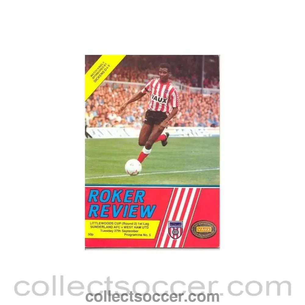 1988 - Sunderland v West Ham United official programme 27/09/1988 Littlewoods Cup - Collect Soccer