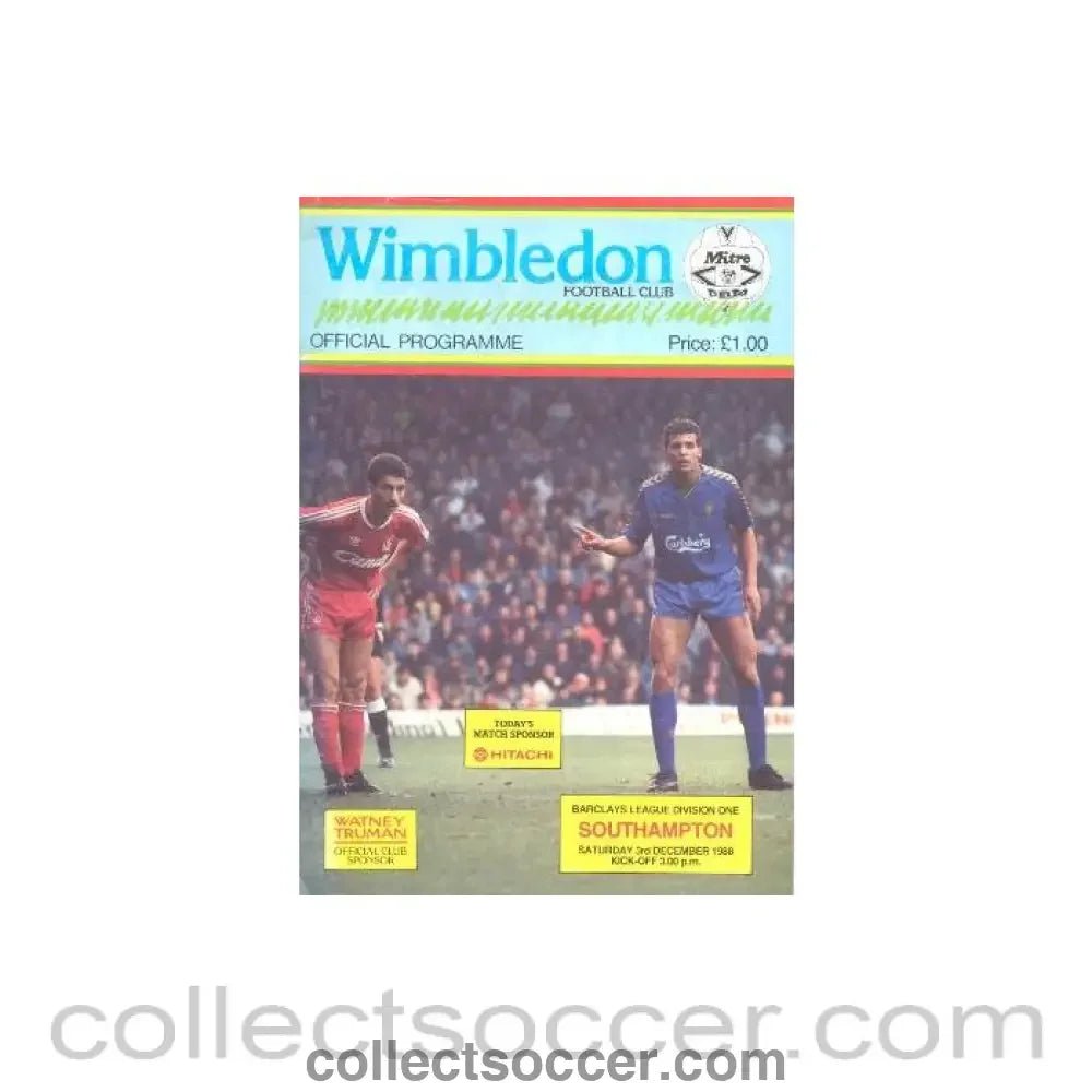 1988 - Wimbledon v Southampton official programme 03/12/1988 - Collect Soccer