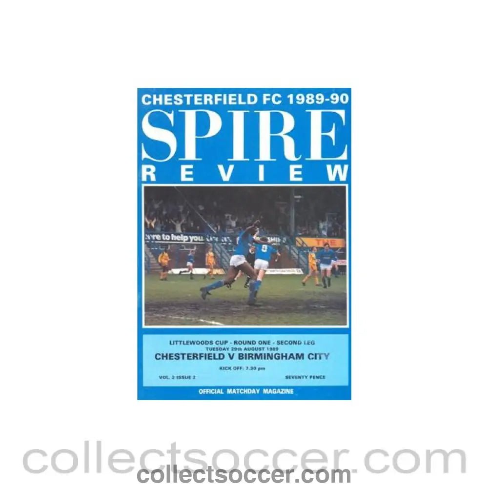 1989 - Chesterfield v Birmingham City official programme 29/08/1989 Littlewoods Cup - Collect Soccer