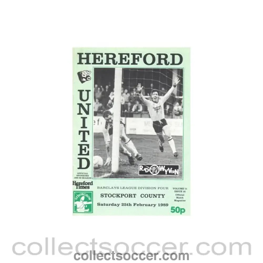1989 - Hereford United v Stockport County official programme 25/02/1989 Barclays League Division Four - Collect Soccer
