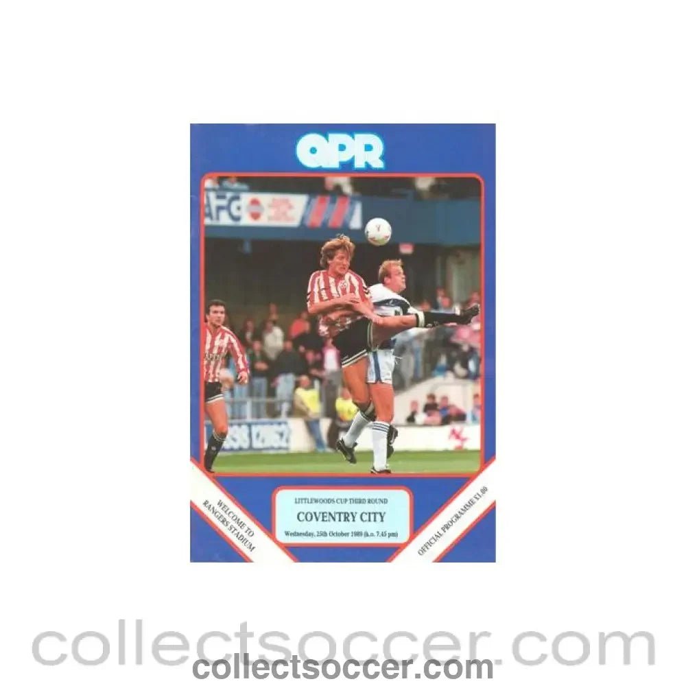 1989 - Queen's Park Rangers v Coventry City official programme 25/10/1989 Littlewoods Cup - Collect Soccer