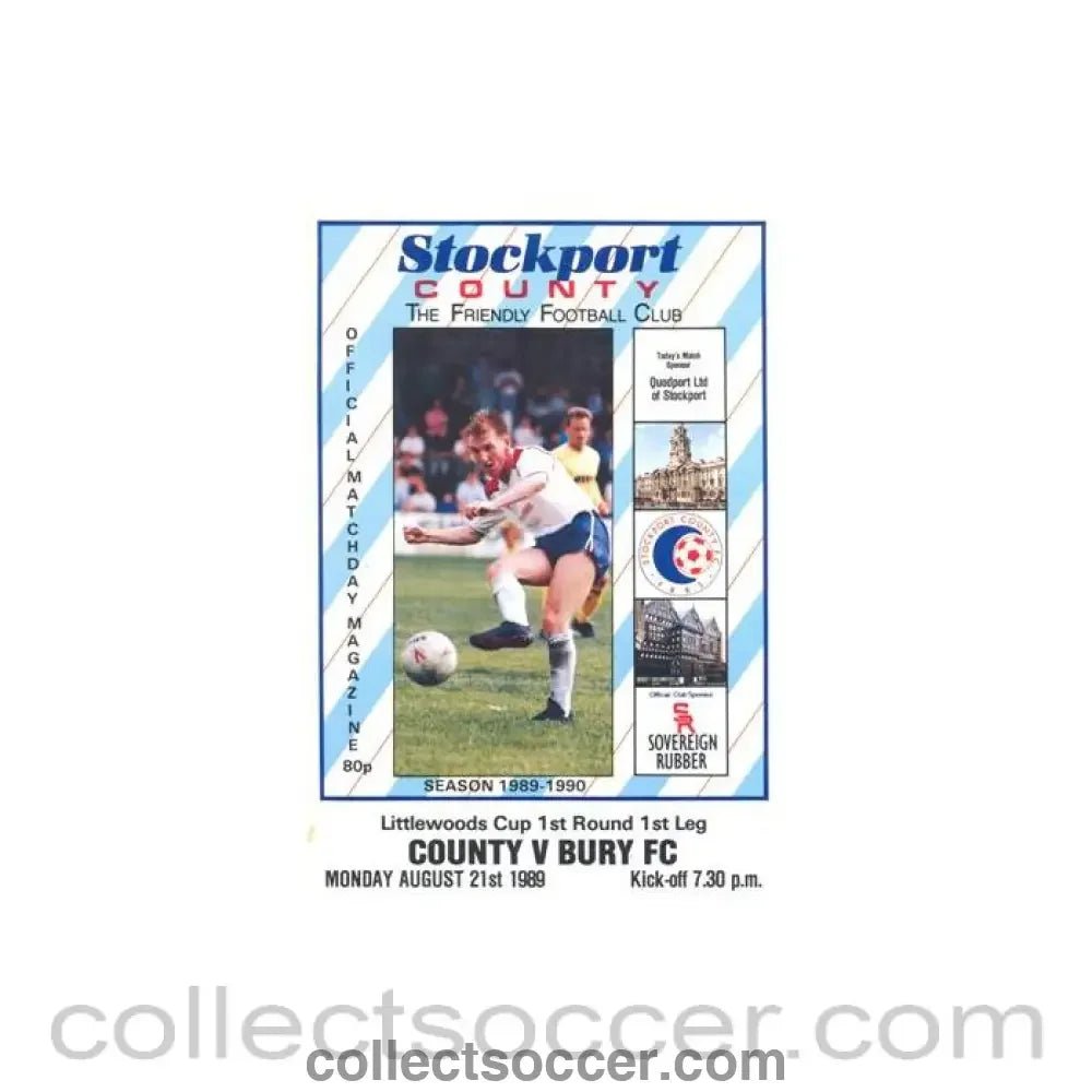 1989 - Stockport County v Bury official programme 21/08/1989 Littlewoods Cup - Collect Soccer