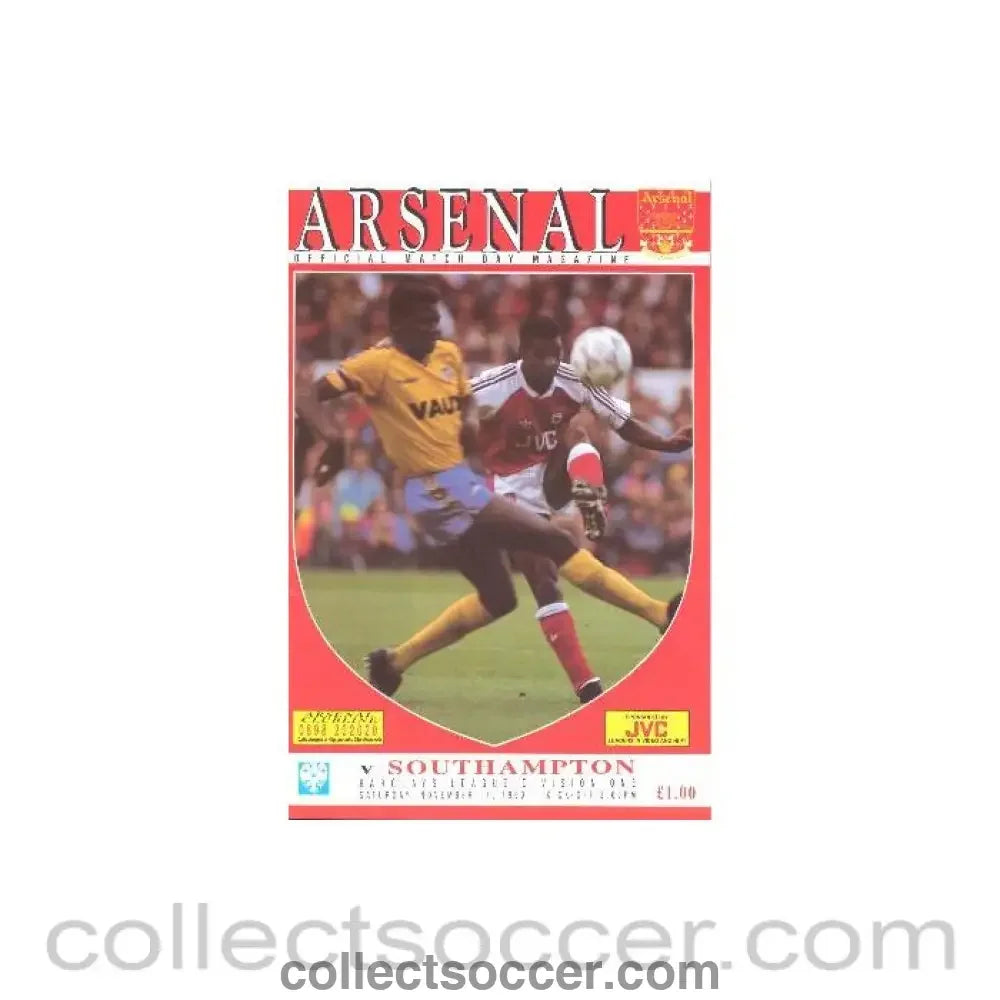 1990 - Arsenal v Southampton official programme 17/11/1990 Football League