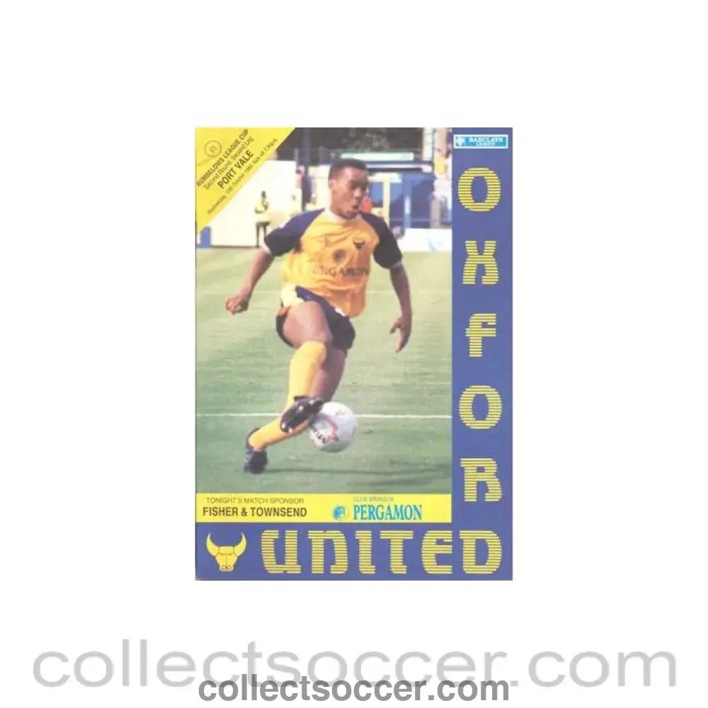 1990 - Oxford United v Port Vale official programme 10/10/1990 Rumbelows League - Collect Soccer