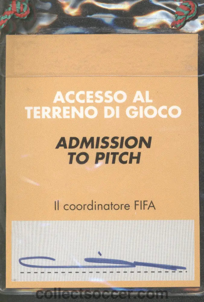 1990 World Cup England Goalkeeping Coach Match Pass 3rd Place Play-Off Match Italy v England in Bari 7/7/1990