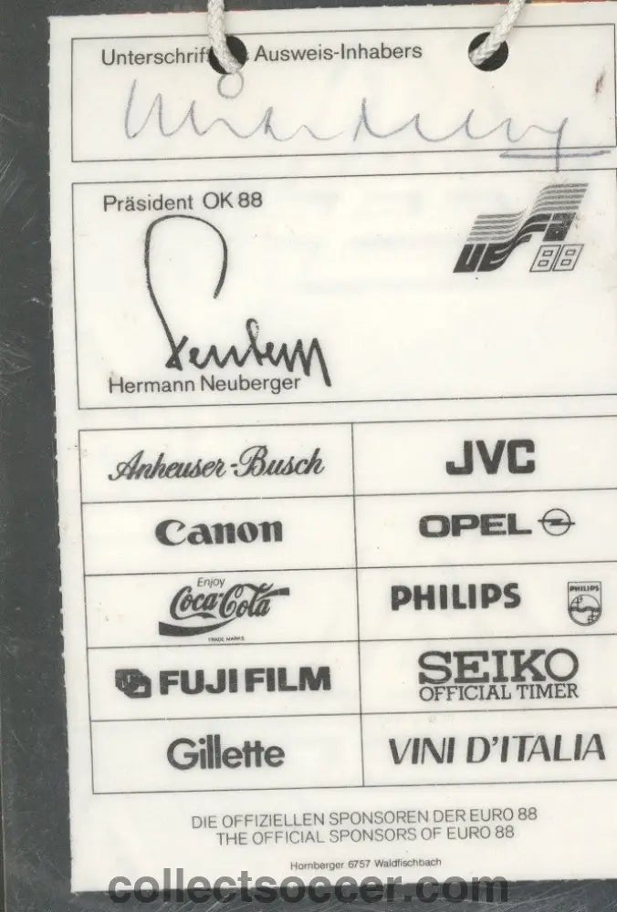 1990 World Cup England's Goalkeeping Coach Michael Kelly's Official Accreditation. - Collect Soccer