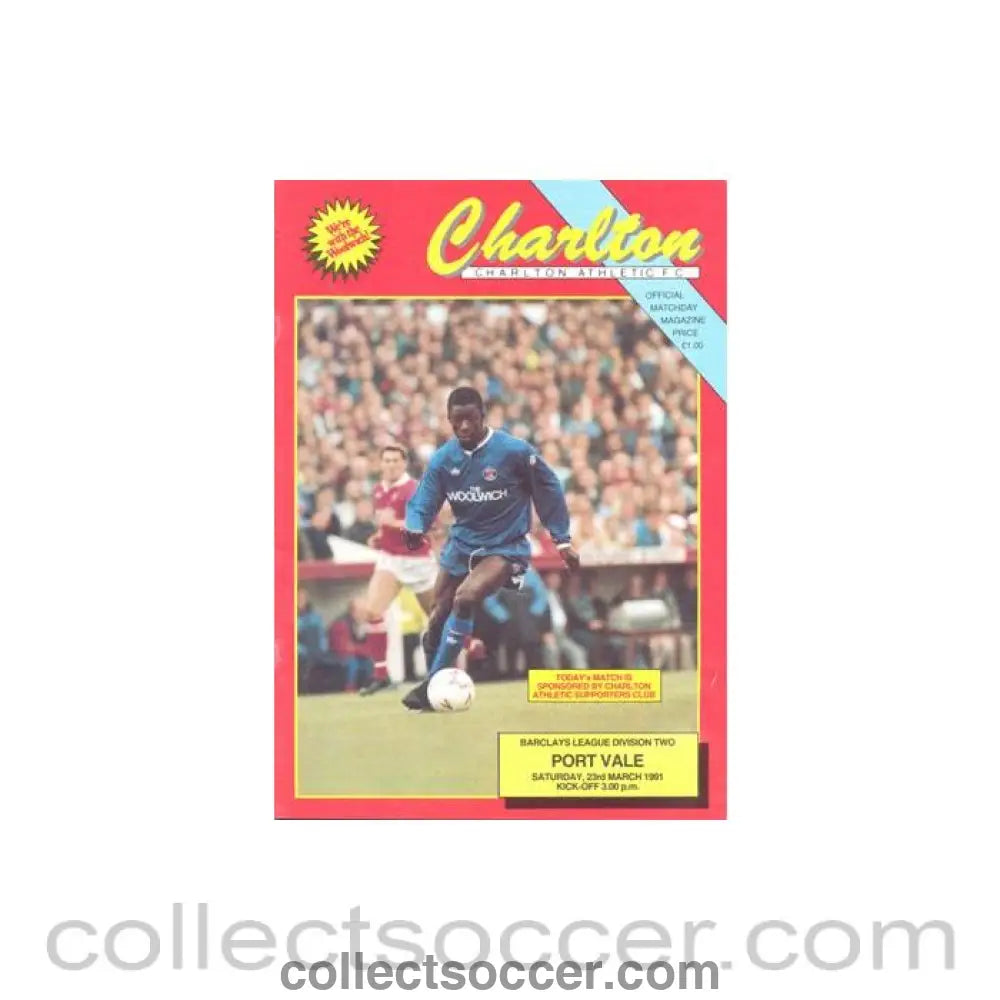 1991 - Charlton Athletic v Port Vale official programme 23/03/1991 Football League