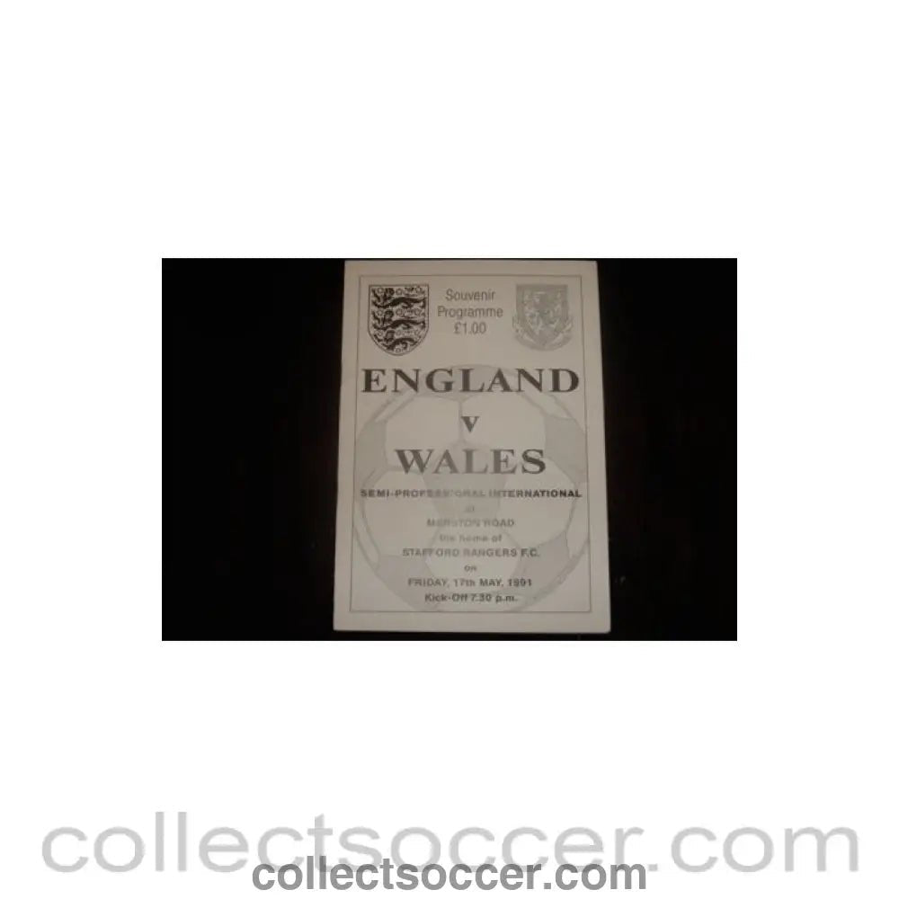 1991 - England v Wales official programme 17/05/1991 Semi - Professional - Collect Soccer