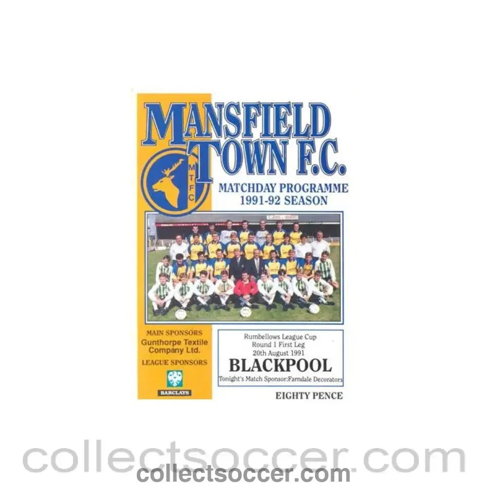 1991 - Mansfield Town v Blackpool official programme 20/08/1991 Rumbelows League - Collect Soccer
