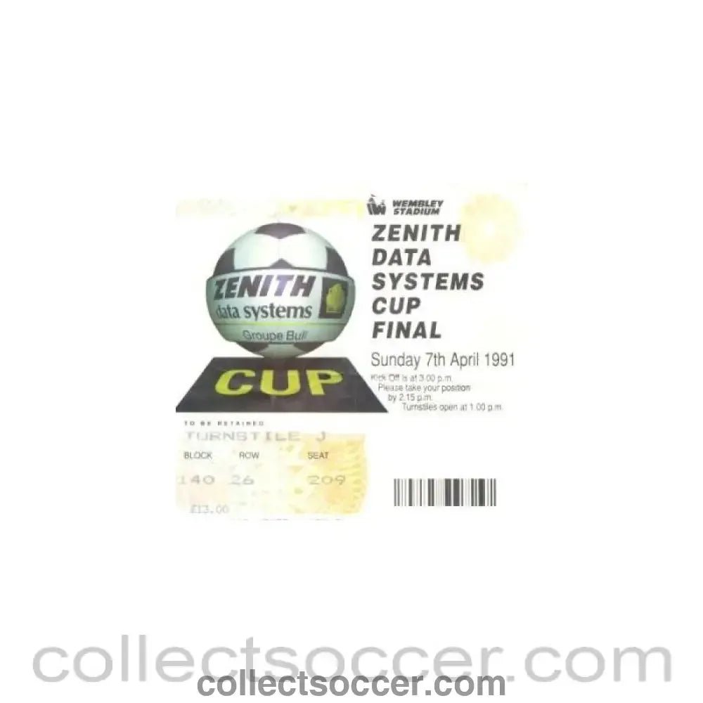 1991 Zenith Data Systems Cup Final ticket 07/04/1991 - Collect Soccer