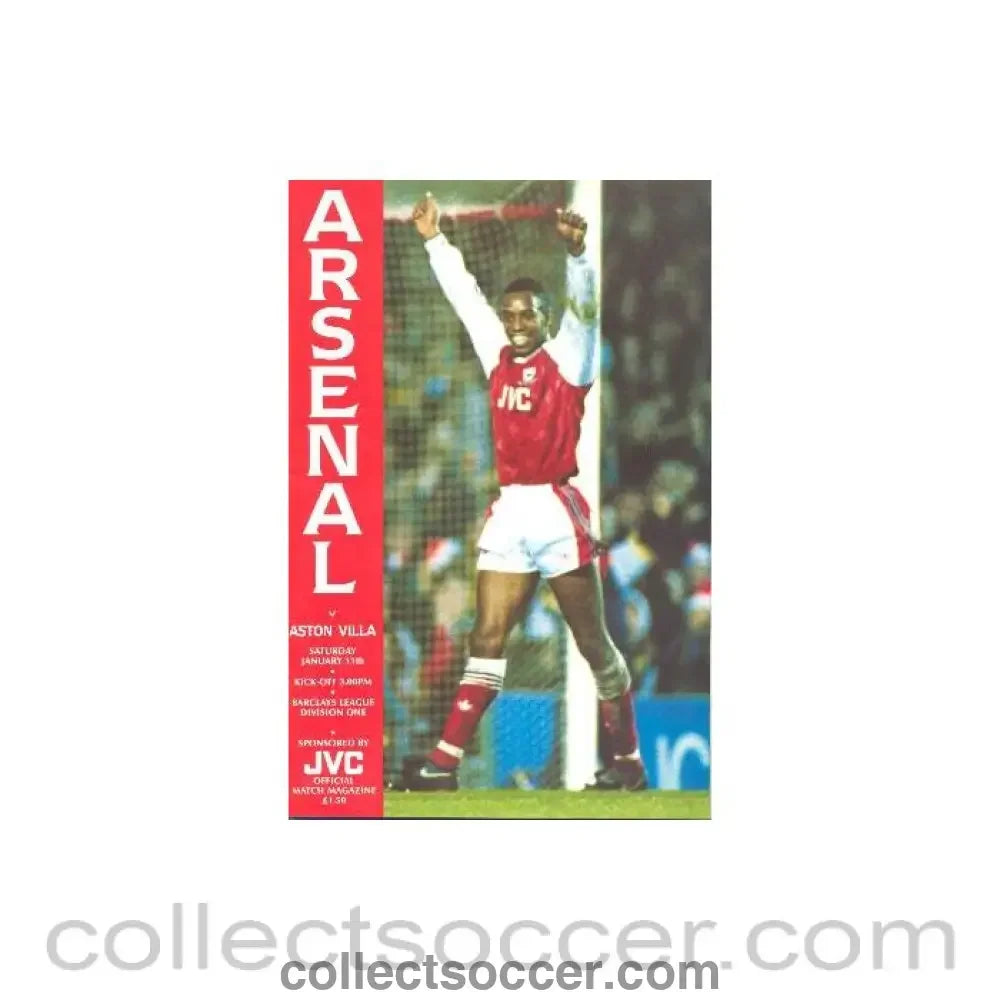 1992 - Arsenal v Aston Villa official programme 11/01/1992 Football League