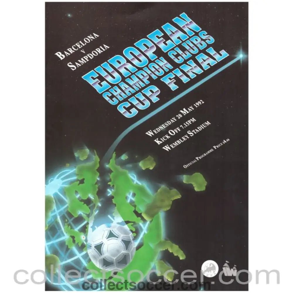 1992 European Cup Final Official Programme English Edition Barcelona v Sampdoria - Collect Soccer