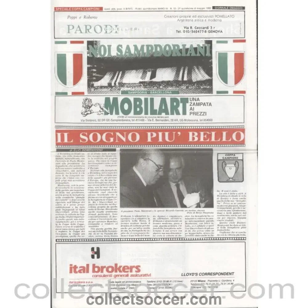 1992 European Cup Final Sampdoria v Barcelona official programme Italian Edition - Collect Soccer