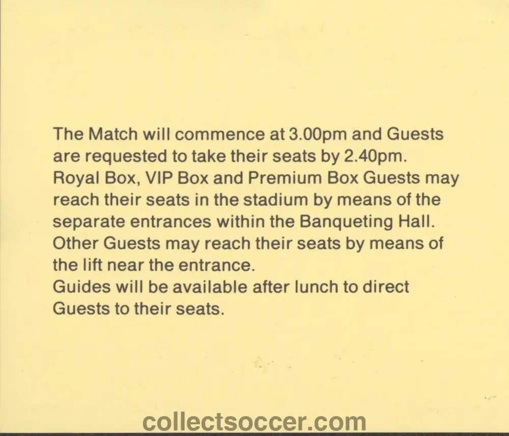 1992 FA Cup Final Liverpool v Sunderland Luncheon Yellow Ticket