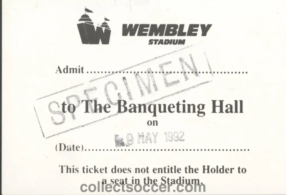1992 FA Cup Final Liverpool v Sunderland White Banqueting Hall Ticket
