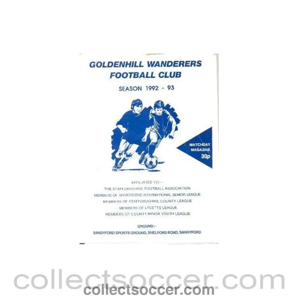 1992 - Goldenhill Wanderers v Congleton Vale official programme 26/09/1992 Staffs Challenge Cup - Collect Soccer