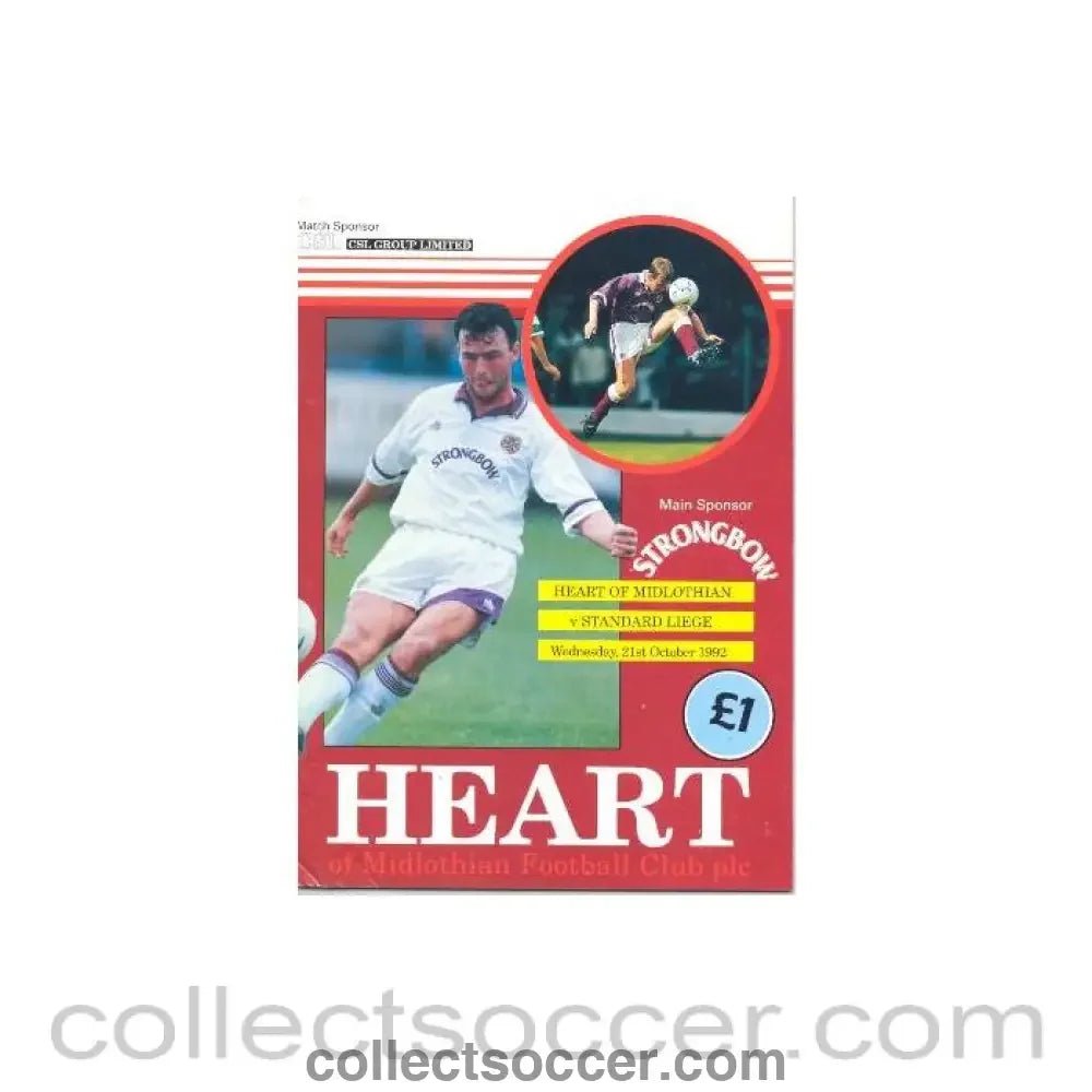1992 - Heart of Midlothian v Standard Liege official programme 21/10/1992 - Collect Soccer