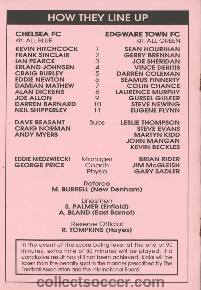 1992 Middlesex Senior Charity Cup Final Chelsea v Edgware Town official programme 04/05/1992