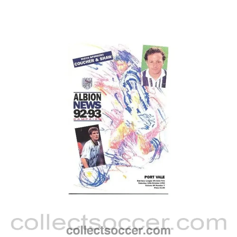 1992 - West Bromwich Albion v Port Vale official programme 10/10/1992 - Collect Soccer
