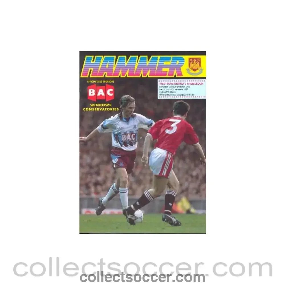 1992 - West Ham United v Wimbledon official programme 11/01/1992 - Collect Soccer