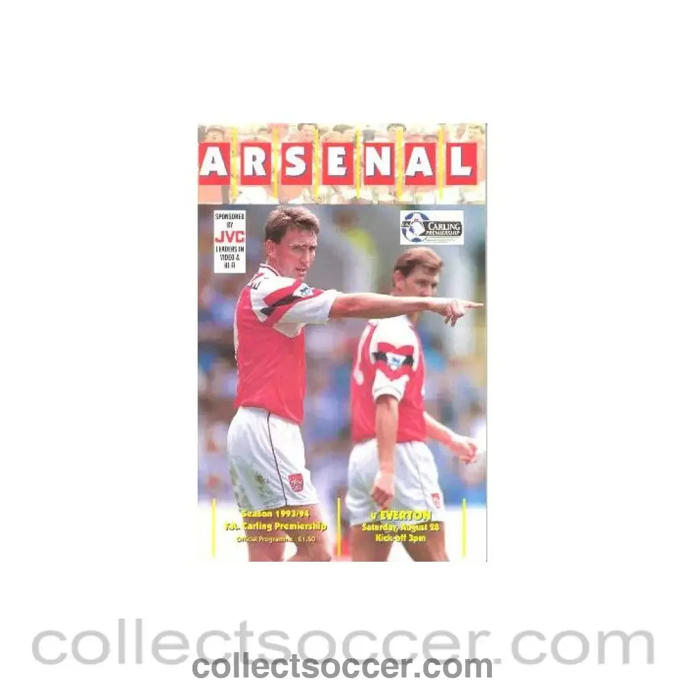 1993 - Arsenal v Everton official programme 28/08/1993 Carling Premiership