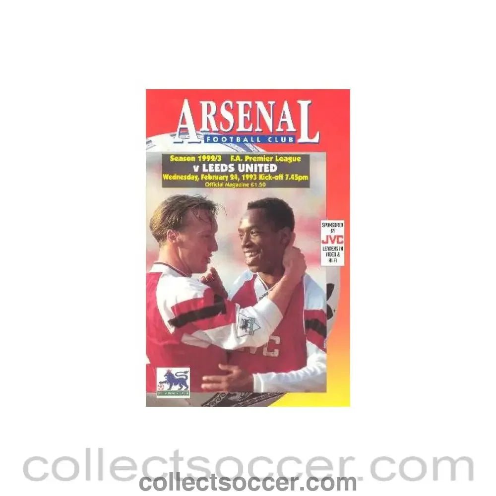 1993 - Arsenal v Leeds United official programme 24/02/1993 Premier League - Collect Soccer