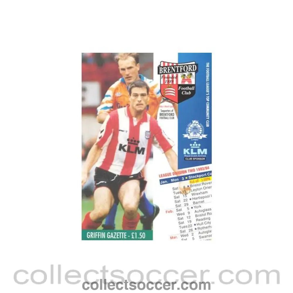 1993 - Brentford v Stockport County official programme 1993 - 1994 Football League - Collect Soccer