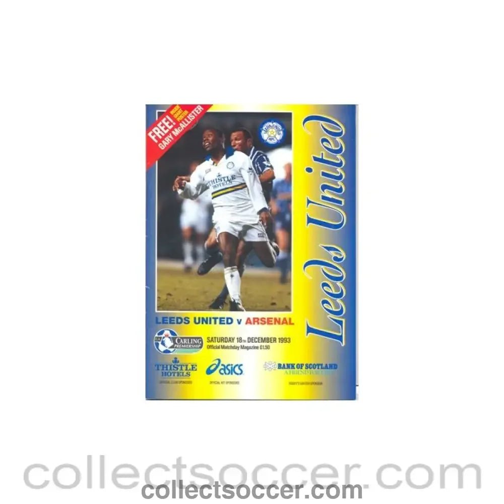 1993 - Leeds United v Arsenal official programme 18/12/1993 - Collect Soccer