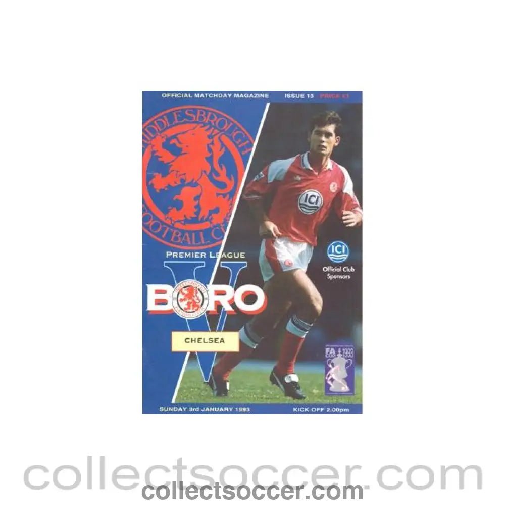 1993 - Middlesbrough vChelsea official programme 03/01/1993 FA Cup - Collect Soccer