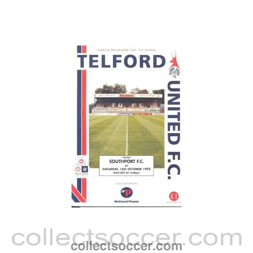 1993 - Telford United v Southport official programme 16/10/1993 GM Vauxhall Conference - Collect Soccer