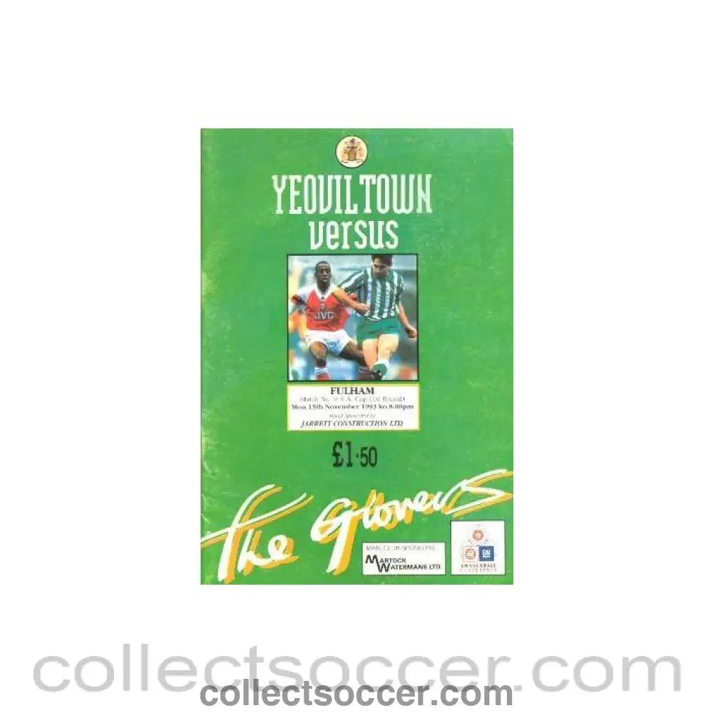 1993 - Yeovil Town v Fulham official programme 15/11/1993 - Collect Soccer