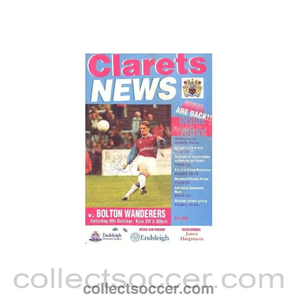 1994 - Burnley v Bolton Wanderers official programme 08/10/1994 League, multi - signed - Collect Soccer