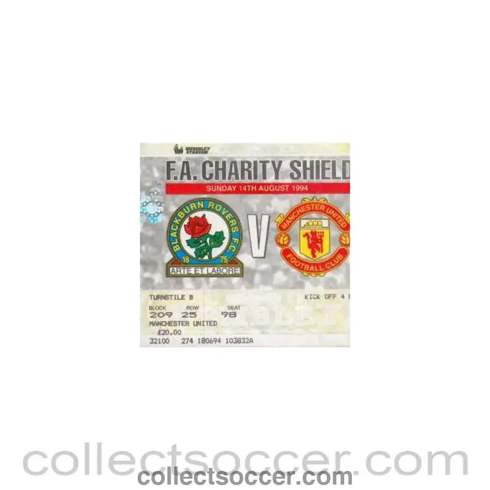 1994 Charity Shield Official Programme Manchester United v Blackburn - Collect Soccer