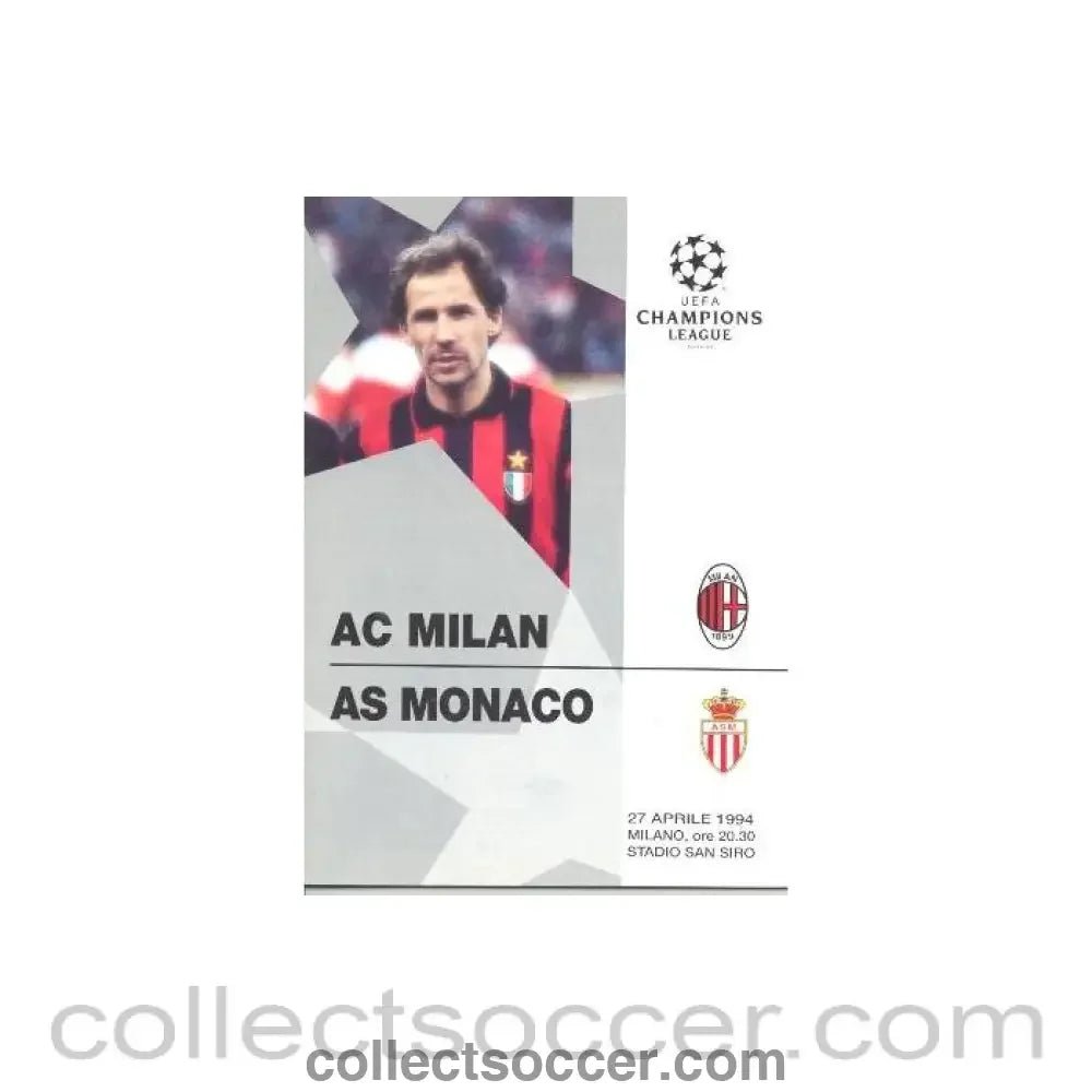 1994 Milan v Monaco official programme 27/04/1994 Champions League - Collect Soccer