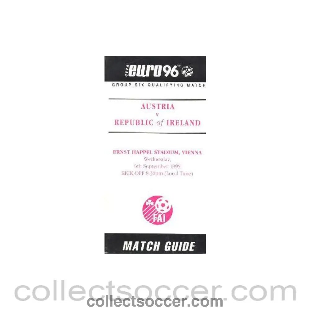 1995 - Austria v Ireland official programme 06/09/1995 - Collect Soccer