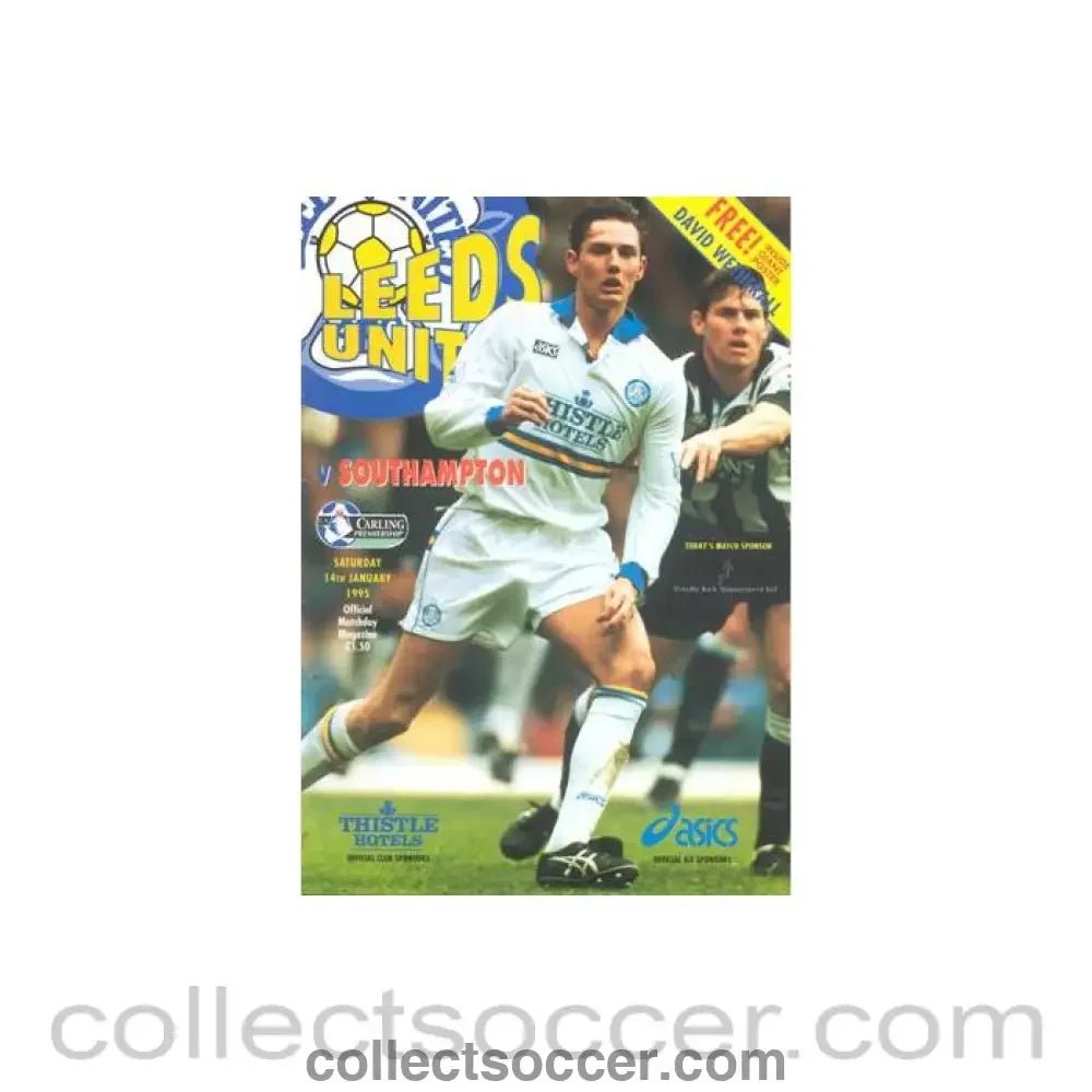 1995 - Leeds United v Southampton official programme 14/01/1995 Premier League, with a giant David Wetherall poster - Collect Soccer