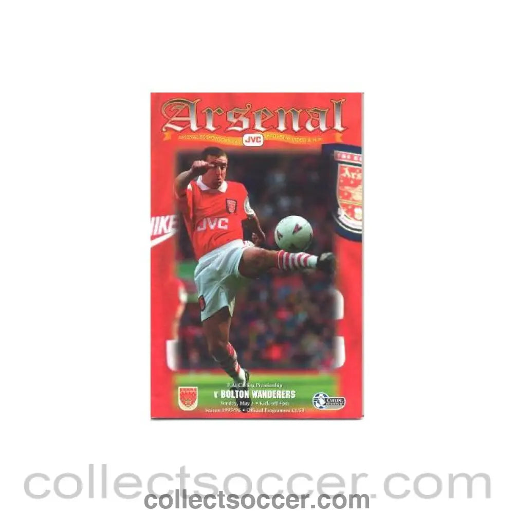 1996 - Arsenal v Bolton Wanderers official programme 05/05/1996 Carling Premiership