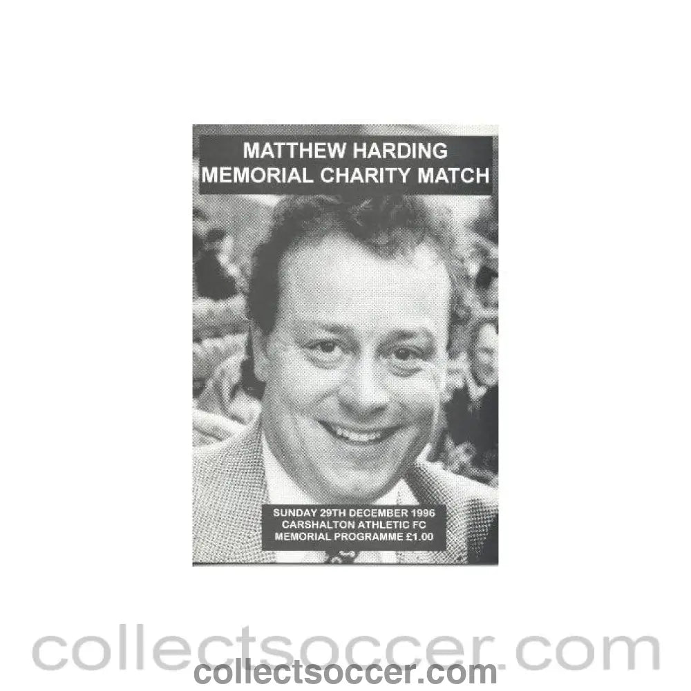 1996 - Carshalton Athletic Matthew Harding Memorial Charity Match Memorial Programme 29/12/1996