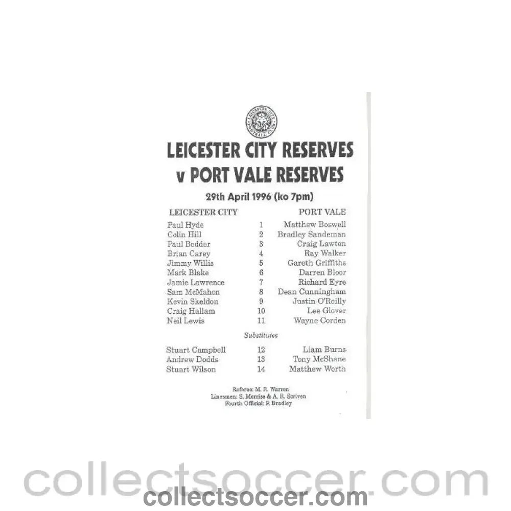 1996 - Leicester City v Port Vale official programme 29/04/1996 - Collect Soccer