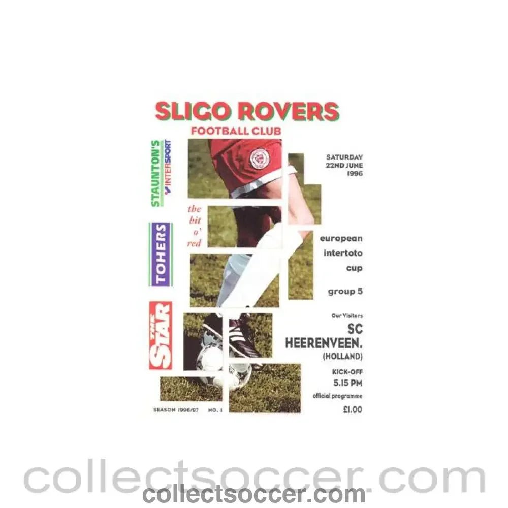 1996 Sligo Rovers v Heerenveen official programme 22/06/1996 European Intertoto Cup - Collect Soccer