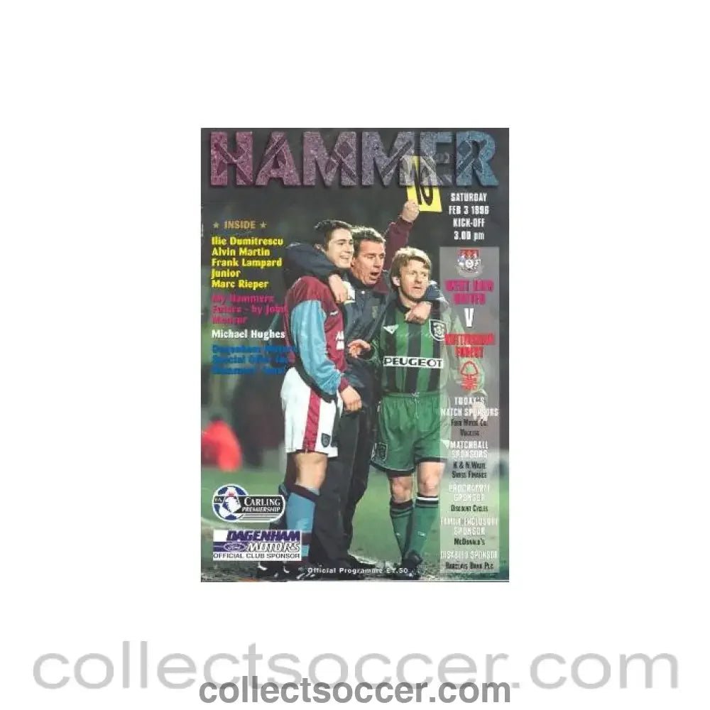 1996 - West Ham United v Nottingham Forest official programme 03/02/1996 - Collect Soccer