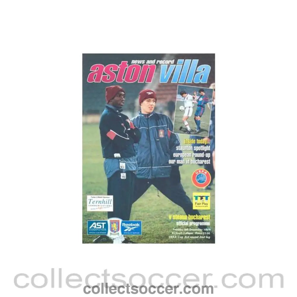 1997 - Aston Villa v Steaua Bucharest official programme 09/12/1997 UEFA Cup
