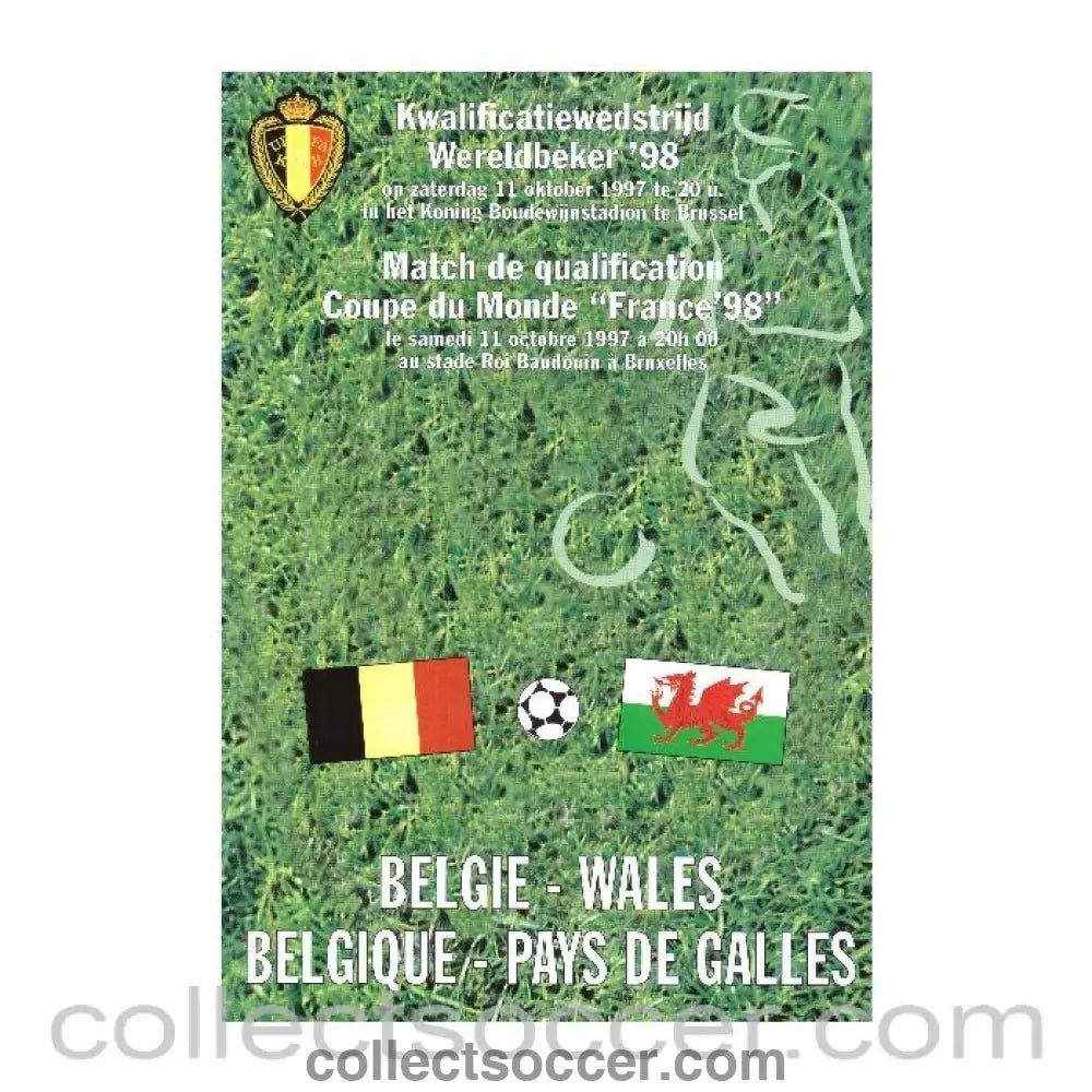 1997 Belgium v Wales Official Programme - Collect Soccer